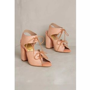 Anthropologie pink Charlotte Stone calf hair heels